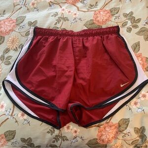 Nike Women's Burgundy and White Athletic Shorts